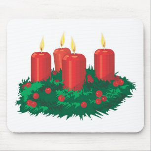 Red Christmas Candles Mouse Mat