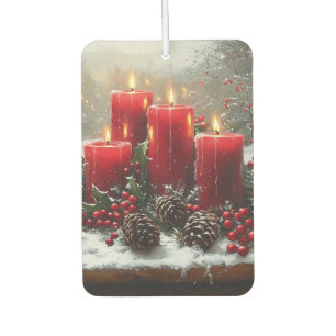 Red Christmas Candles Pine Cones Holly Car Air Freshener
