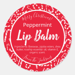 Red Christmas Candy Cane Peppermint Lip Balm Label