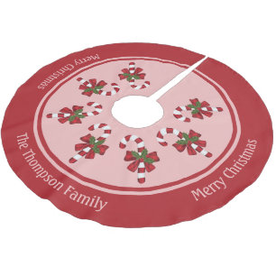 Red Christmas Candy Canes With Custom Family Name Brushed Polyester Tree Skirt