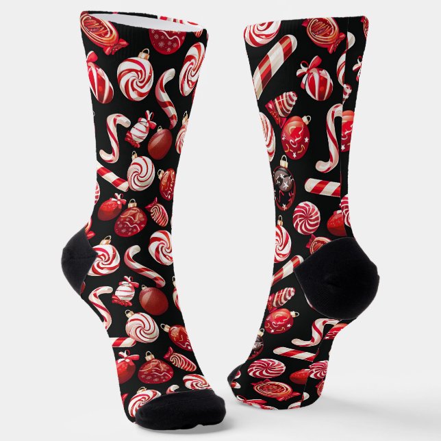 Red Christmas Candy Pattern Socks (Angled)