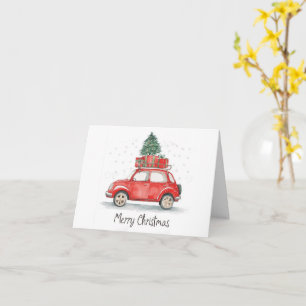 Red Christmas car with presents  ,  tree on top Card