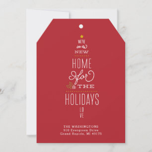 Red Christmas Card Moving Announcement New Address