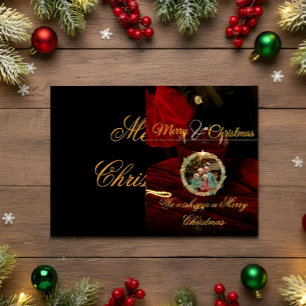 Red Christmas Card with Family Photo