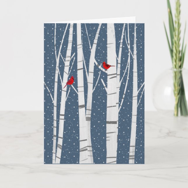 Red Christmas Cardinals In Snowflakes Holiday Card (Front)