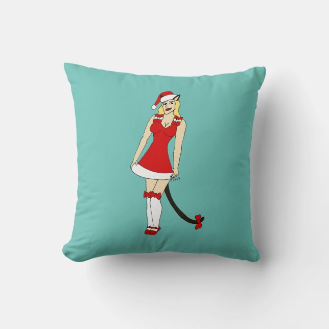 Red Christmas catgirl Cushion (Front)