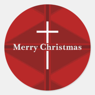 Red Christmas Christian Cross Classic Round Sticker