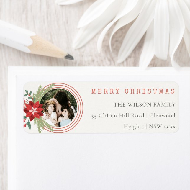 Red Christmas Circle Photo Poinsettia Address (Insitu)