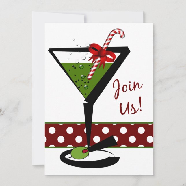 red Christmas Cocktails party Invitation (Front)
