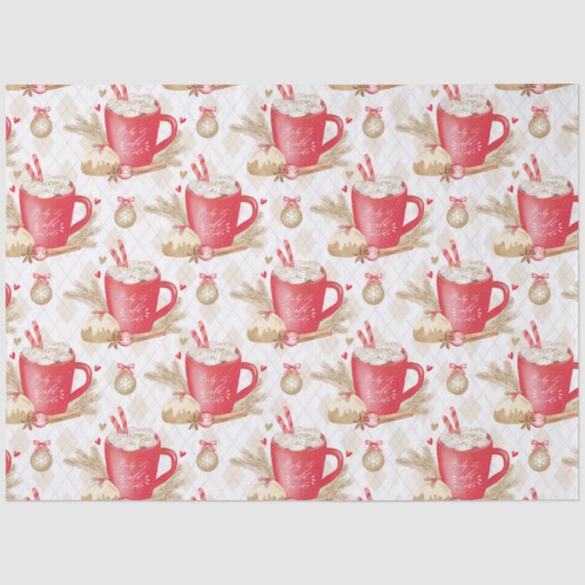 Red Christmas Cocoa Mug Pattern Tissue Paper (Front)