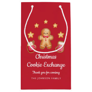 Red Christmas Cookie Exchange Cute Gingerbread Man Small Gift Bag