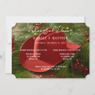 Red Christmas Cowboy Hat Rehearsal Dinner Invitation