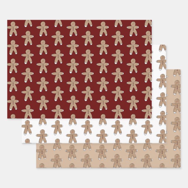 Red Christmas Cream Gingerbread Cookies Wrapping Paper Sheet (Set)