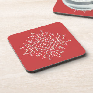 Red christmas cross stitch snowflake nordic craft coaster