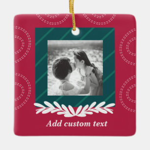 Red christmas customisable photo  ceramic ornament