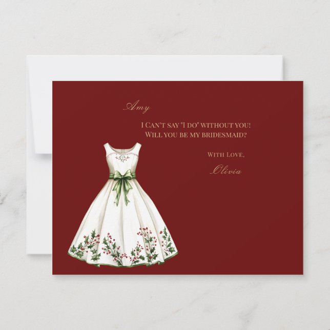 Red Christmas Decor Bridesmaid Proposal Card  (Back)