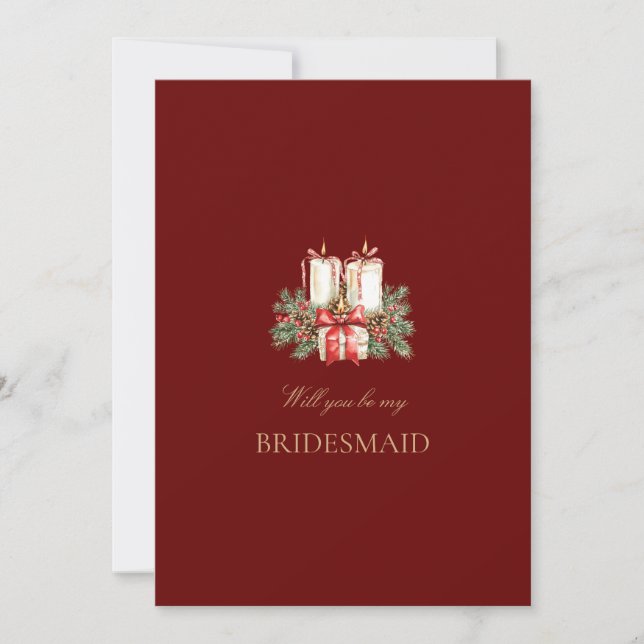 Red Christmas Decor Bridesmaid Proposal Card  (Front)