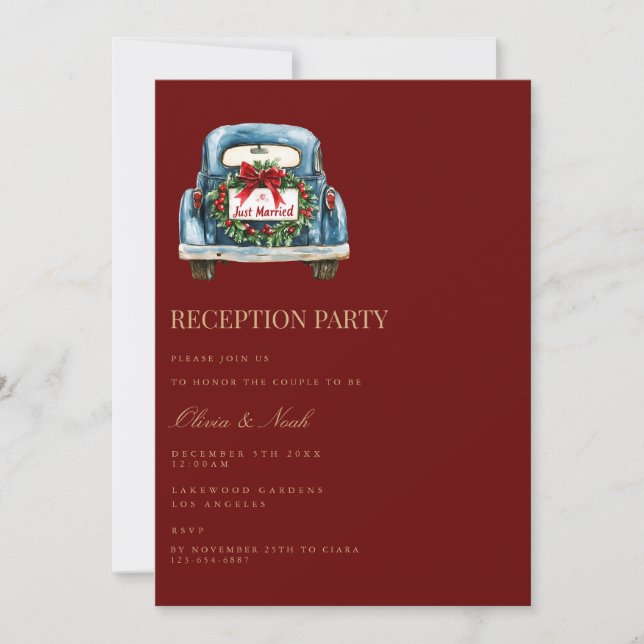 Red Christmas Decor Reception Invitation Card (Front)