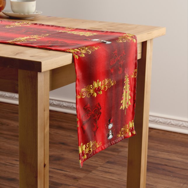 Red Christmas Decorations Short Table Runner (In Situ)