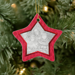 Red Christmas Decorative Star Photo Ceramic Tree Decoration