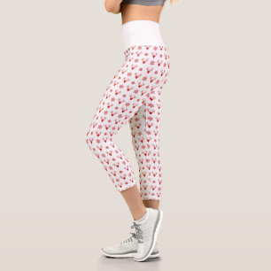 Red Christmas Deer Heads with Snowflakes Pattern Capri Leggings