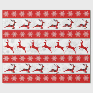 Red Christmas Deer Red & White Snowflake Pattern Wrapping Paper