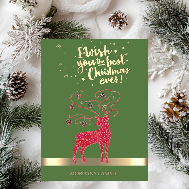Red Christmas Deer,Retro Balls Holiday Card (Creator Uploaded)