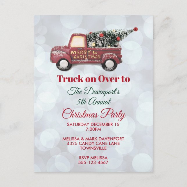 Red Christmas Delivery Truck with Xmas Tree Party Postcard (Front)
