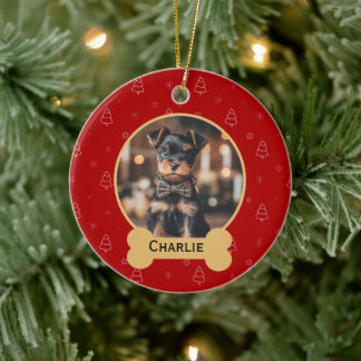 Red Christmas Dog Name Holiday Keepsake Ceramic Tree Decoration