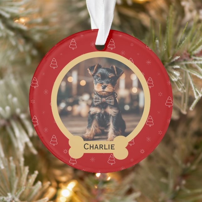 Red Christmas Dog Name Holiday Keepsake Ornament (Tree)