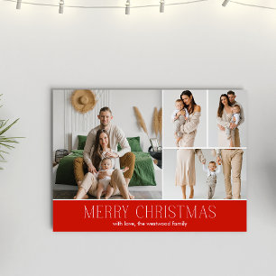 RED Christmas Elegant 4 Collage Photo message Holiday Card