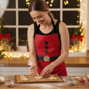 Red Christmas Elf Costume Holiday Apron