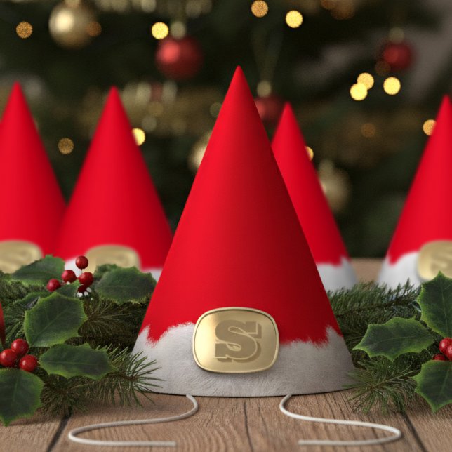 Red Christmas Elf Holiday Santa Party Hat (Fun and festive red and white Christmas elf party hat just for you. Add your initial! )