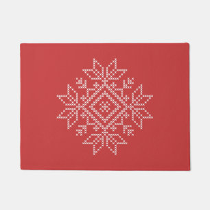 Red christmas embroidery snowflake art seasonal  doormat