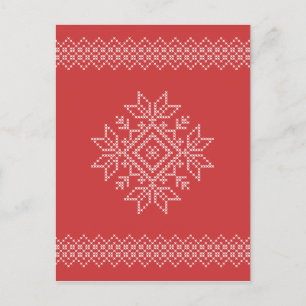 Red christmas embroidery snowflake art seasonal postcard
