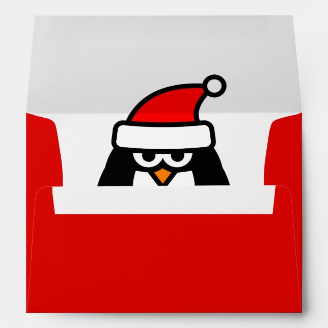Red Christmas envelopes with funny Santa penguin (Back (Bottom))