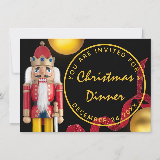 Red Christmas Eve Dinner White gold Nutcracker Invitation (Front)