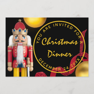 Red Christmas Eve Dinner White gold Nutcracker Invitation
