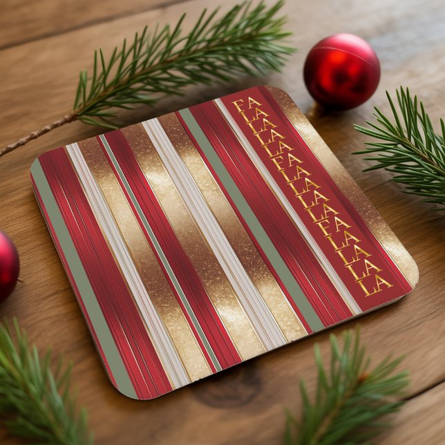 Red Christmas Fa La La Pattern#27 ID1009 Square Paper Coaster (Creator Uploaded)