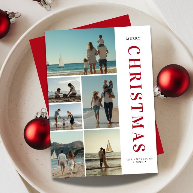 Red Christmas Family Beach Photo Nautical Sailboat Holiday Card (Creator Uploaded)