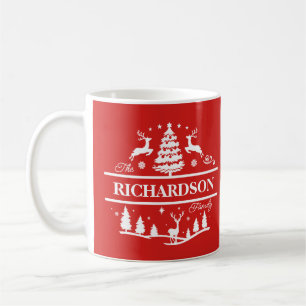 Red Christmas Family Name White Custom Name Coffee Mug
