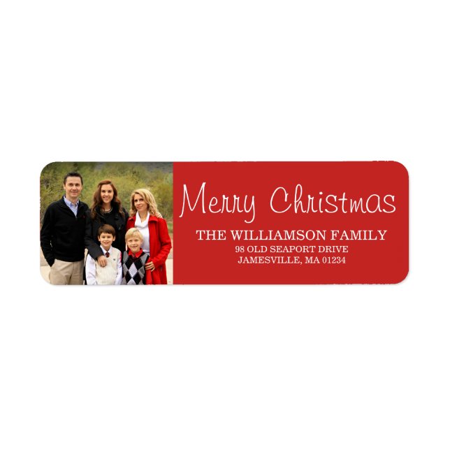 Red Christmas Family  Photo Return Address Labels (Front)