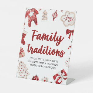 Red Christmas Family Traditions Baby Shower Sign