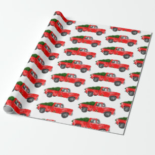 Red Christmas Farm Truck Wrapping Paper