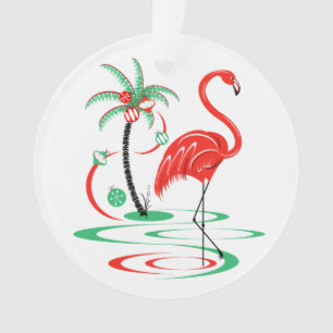 Red Christmas Flamingo acrylic round Ornament