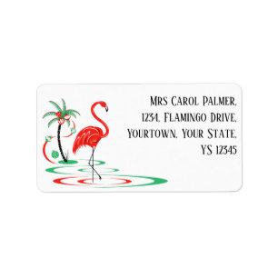 Red Christmas Flamingo address label