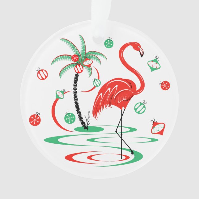 Red Christmas Flamingo Baubles acrylic round Ornament (Front)