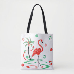 Red Christmas Flamingo Baubles all over Tote Bag