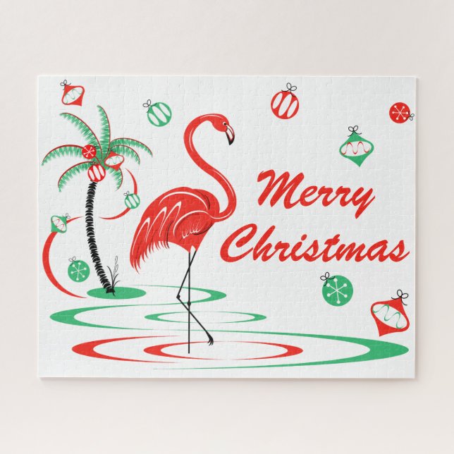 Red Christmas Flamingo Baubles Christmas puzzle (Horizontal)