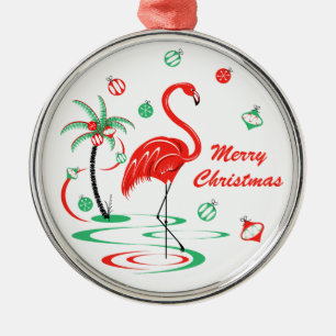 Red Christmas Flamingo Baubles Christmas round Metal Tree Decoration